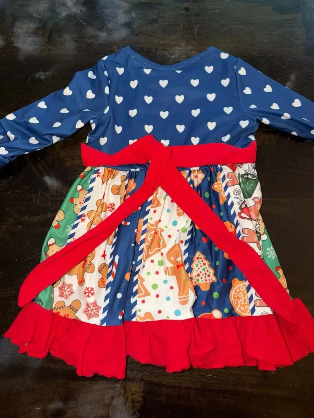Girl Christmas Gingerbread Man Cookie Long Sleeve Ruffle Twirl Dress Size S (3T)